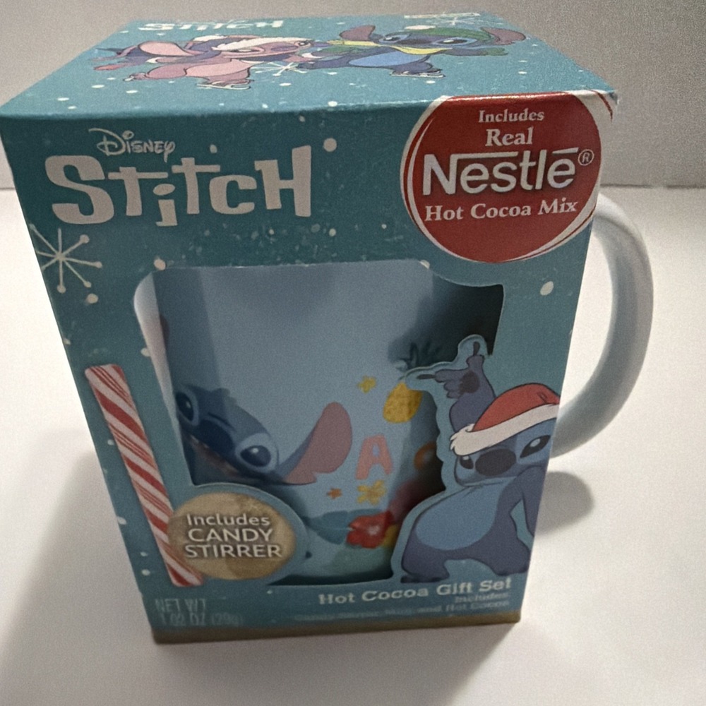 Disney Stitch Hot Cocoa Gift Set Nestle Mug Candy Stirrer Angel Holiday 41324 - Picture 2 of 7
